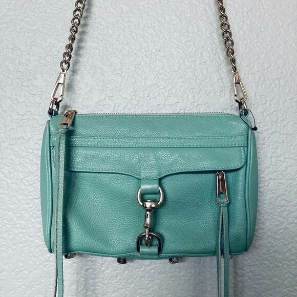 Rebecca Minkoff Gold Chain Aqua Mint Crossbody Purse Bag - Picture 3 of 16